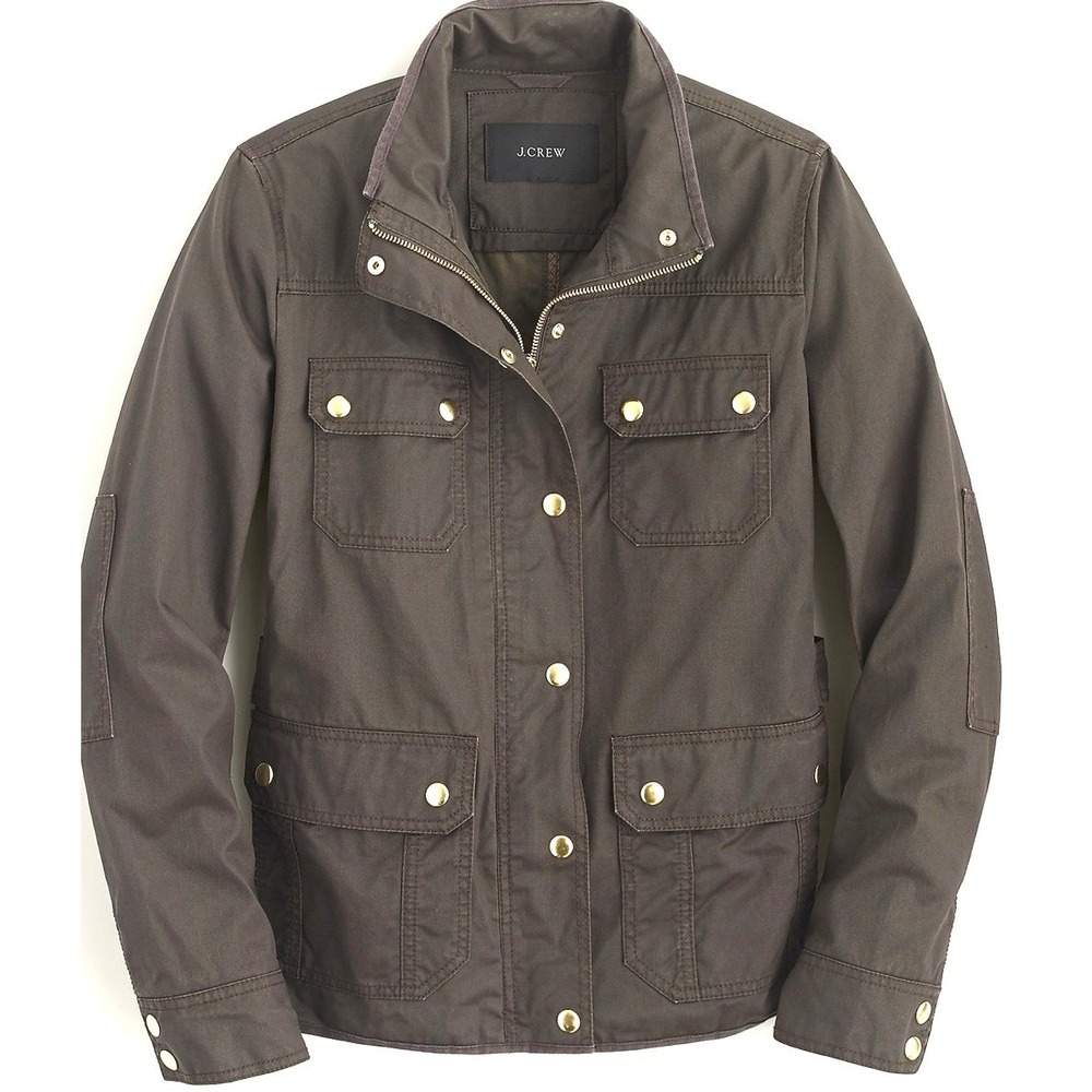 J.Crew olive green Downtown Field Jacket with gold-tone snaps size Large